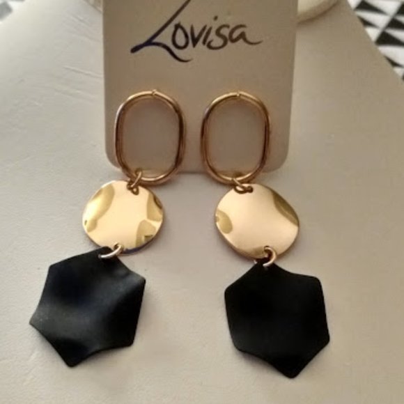LOVISA Modern Gold/Black Geometric Drop Earrings**NEW! - Picture 1 of 3